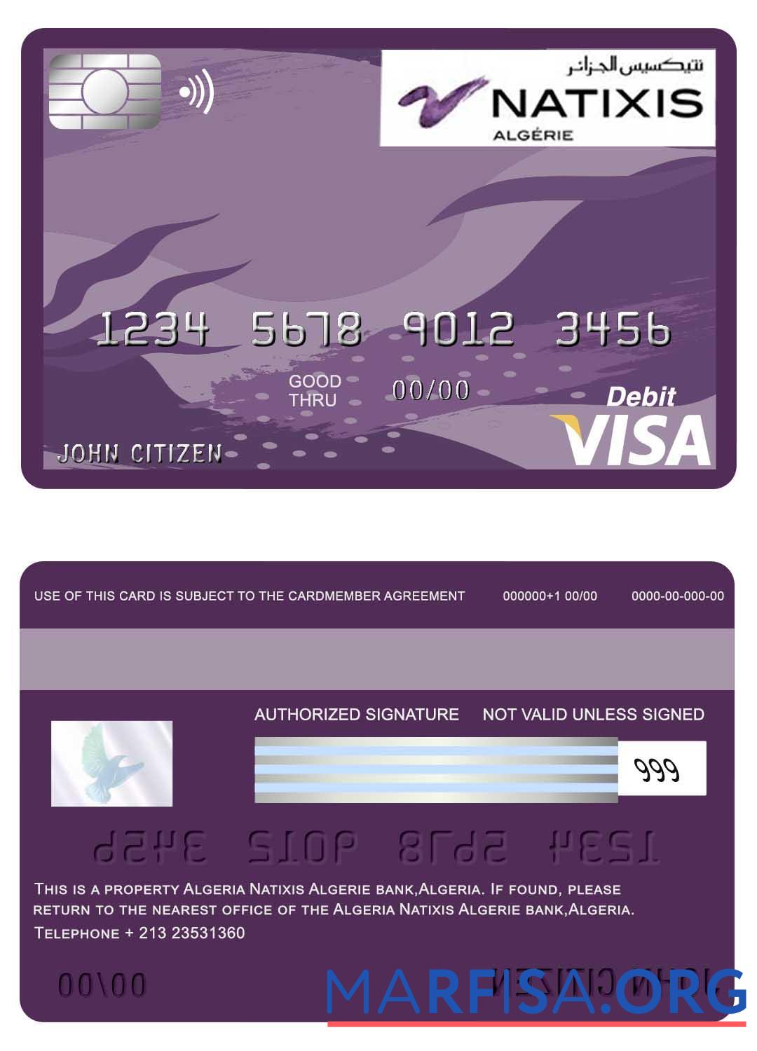 Downloadable Algeria Natixis Algerie bank visa card real example